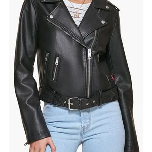 Levi’s black leather jacket with belt. Size medium. 70 OBO!